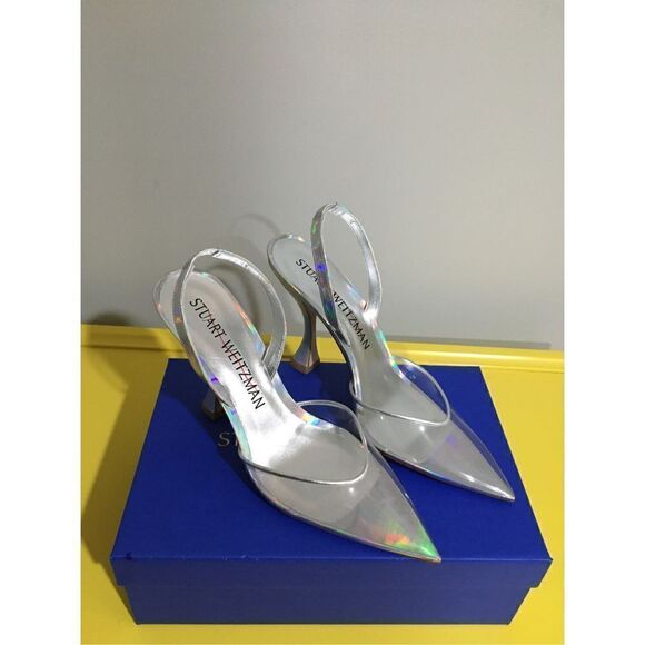 STUART Weitzman Xcurve 100 Metallic Leather Slingback Pumps Size 10 1/2 NIB - Picture 5 of 9
